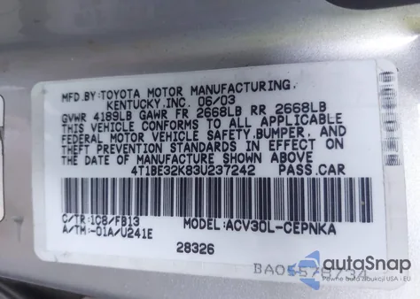 2003 Toyota Camry Le from USA, damaged, VIN 4T1BE32K83U237242